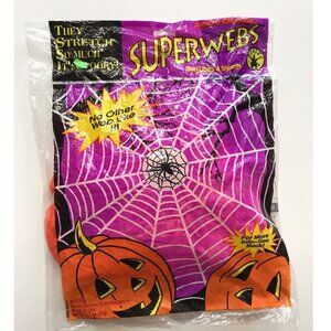 Spooky Season Halloween Cob Webs Orange with Spiders 90s Decoration Made in USA